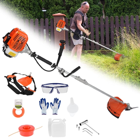 Fompes Gas Weed Eater 52cc, Hedge Trimmer Brush Cutter 2 in 1, Weed Wacker 2-Cycle Engine with lastic Handle & Shoulder Strap Quick Start Portable