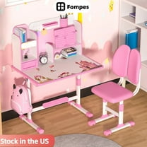 Fompes Height Adjustable Kids Desk and Chair Set Ergonomic Children's Desk and Chair Set with Sitting Corrector Book Stand Foot Pedal Partition Design Kids Interactive Workstation - Pink