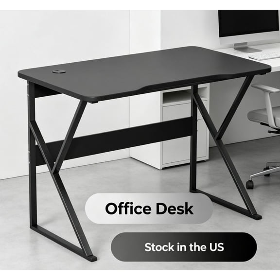 Fompes Home Office Desk,40-Inch Long Computer Desk with Storage Shelf, U-Shaped Legs,Modern Writing Desk,Black