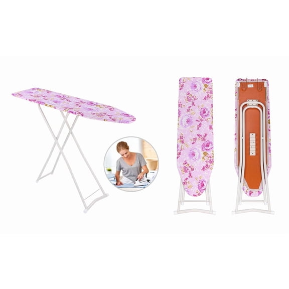 Fompes Ironing Board with Iron Rest, Height Adjustable Extra Wide Foldable Ironing Clothes Table, Heavy Duty Non-Slip Floral Print, Smooth Edges,Good Load-bearing,Purple
