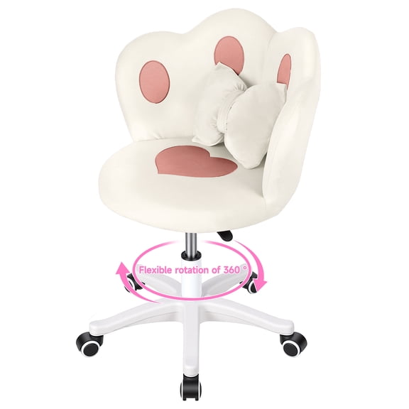 Fompes Kids Desk Chair,Adjustable Height Ergonomic Children Desk Chair,360-Degree Swivel Makeup Chair,Kids Computer Chair with Bow Pillow,White