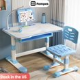 thumbnail image 1 of Fompes Kids Functional Desk and Chair Set Ergonomic Height Adjustable Children School Study Desk with Book Stand LED Light and Storage Drawer for Boys Girls - Blue, 1 of 13