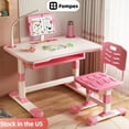 thumbnail image 1 of Fompes Kids Functional Desk and Chair Set Ergonomic Height Adjustable Children School Study Desk with Book Stand LED Light and Storage Drawer for Boys Girls - Pink, 1 of 10
