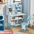 thumbnail image 1 of Fompes Kids Functional Desk and Chair Set - Ergonomic Height Adjustable Study Desk with Book Stand Backpack Hook Storage Drawer for Children Boys & Girls - Blue, 1 of 12