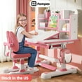 thumbnail image 1 of Fompes Kids Study Desk and Chair Set Height Adjustable Children's Desk and Chair Set with 50-Degree Tiltable Desktop LED Light Storage Drawer Book Stand Study Table with Chair for Bedroom Study Room, 1 of 13