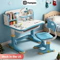 thumbnail image 1 of Fompes Kids Study Desk and Chair Set Height Adjustable Children School Study Drawing Desk Chair with Widened Desktop Storage Drawer Shelf - Blue, 1 of 13