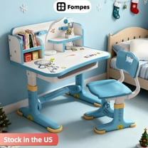 Fompes Kids Study Desk and Chair Set Height Adjustable Children School Study Drawing Desk Chair with Widened Desktop Storage Drawer Shelf - Blue