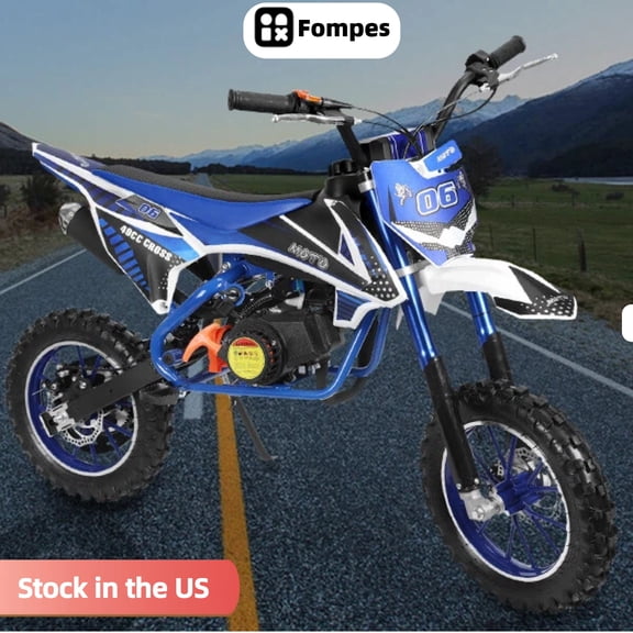 Fompes Mini Dirt Bike, 49CC Gas Powered Mini Bike, 2 Stroke Off Road Trail Bike for Kids Up to 25 MPH, Weight Support Up to 235lbs (Blue)