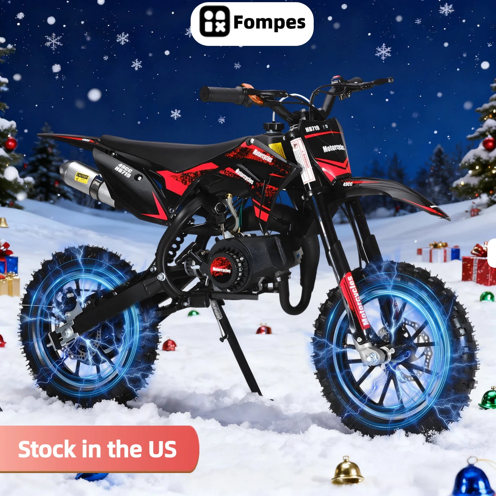Fompes Mini Gas Bike, Off-Road Dirt Bike, Gas Powered 2-Stroke Pocket Bike with Front Rear Disc Brakes, Shock Absorption, Easy Pull Start, Speed Up to 25 Mph, Red