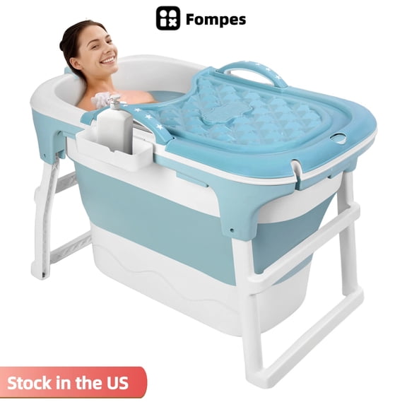 Fompes Portable Bathtub for Adult - 40.6in Large Foldable Collapsible Tub Ergonomic Designed for Ultimate Relaxing Soaking Bath Ice Bath Ideal for Small Spaces Effortless Folding Bathtub(Blue)