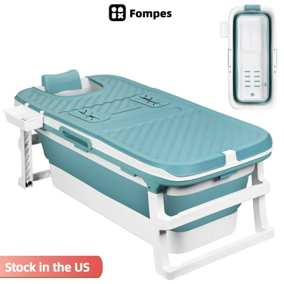 Fompes Portable Bathtub for Adult 51" Large Foldable Collapsible Tub Effortless Folding Bathtub w/Thermal Cover Bath tub for Shower Portable Bath Tub Relaxing Soaking Bath Hot Bath & Ice Bath(Blue)