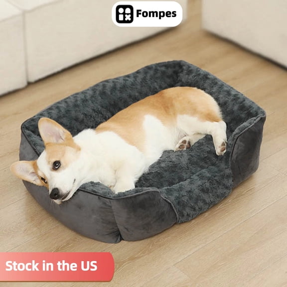 Fompes Rectangle Dog Bed for Large Medium Small Dogs, Sleeping Dog Sofa Bed, Non-Slip Bottom Breathable Soft Puppy Bed, Durable Orthopedic Calming Pet Cuddler, Dark Gray-24.8inch