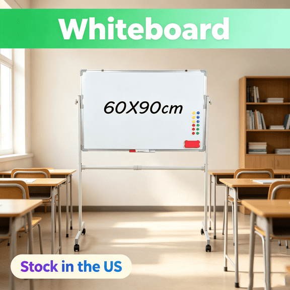 Fompes Rolling Double Side Whiteboard,Height Adjustable White Board with Wheels,Mobile Whiteboard with Stand,Portable Magnetic Dry Erase Board with 5 Markers, 12 Magnetic Nails & 1 Eraser