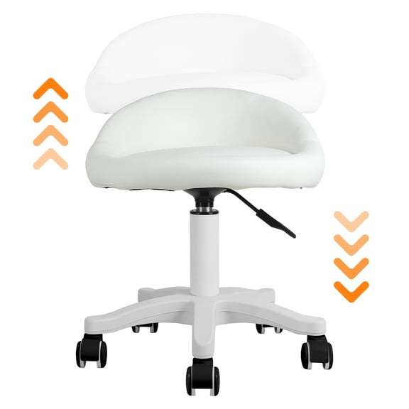 Fompes Rolling Stool,Swivel Seat with 360° Swivel & Adjustable Height, Ergonomic Faux Leather Padded Salon Chair, Ultra-Quiet Wheels for Salon, Office (Beige)