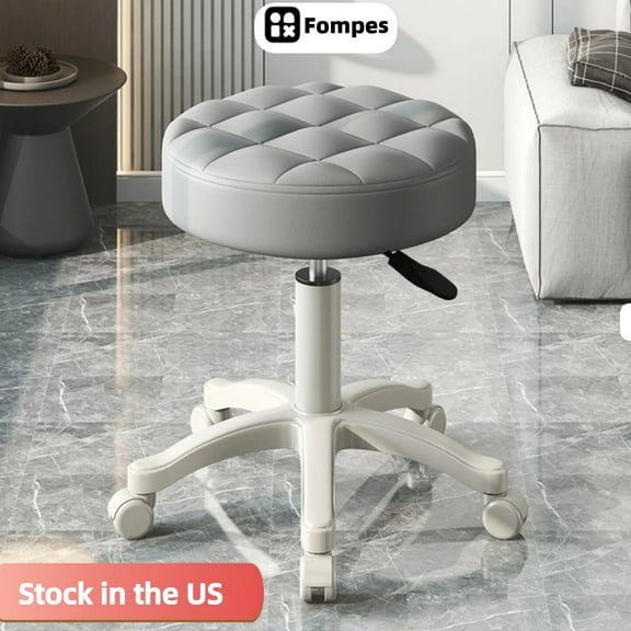 Fompes Round Rolling Stool Chair Faux Leather Height Adjustable Swivel Drafting Work SPA Shop Salon Stools with Wheels Small Chair Armless Backless SPA Salon Bar Cafe Home Office Stool (Gray)