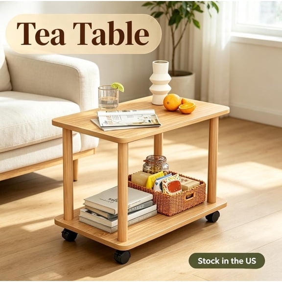 Fompes Side Table 2 Tier Open Shelf Sofa Small Tea Table End Couch Tables,Coffee Table,Nightstand,360 Degree Swivel Solid Wood Legs,Easy Assembly,Wooden Color