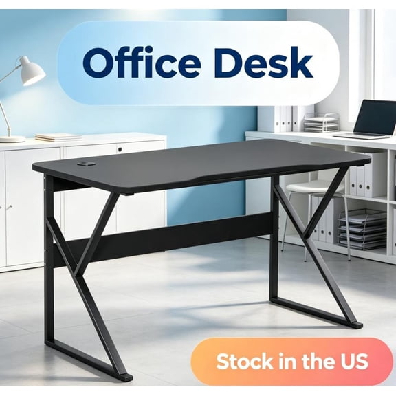 Fompes Standing Desk Sit Stand Up Desk,Black Computer Desk,Home Office Desk,40-Inch Long Modern Writing Desk with Storage Shelf, U-Shaped Legs