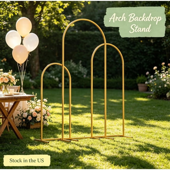 Fompes Wedding Arch Frame Set,Metal Arch Backdrop Stand,Outdoor Square Arched Frame Balloon Arch Stand 3 Pcs(6Ft 6.6Ft 7.2Ft)