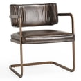 thumbnail image 1 of Benjara Fond 25 Inch Dining Chair, Open Back, Brown Real Leather Cantilever, Iron, 1 of 5