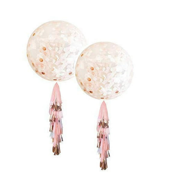 Fonder Mols 36inch Giant Blush and Rose Gold Confetti Jumbo Balloon Tassel Garland, Birthday Decorations Fringe, Wedding Balloons (Set of 2)