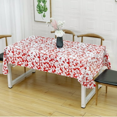 Fondlier Indoor/Patio Vinyl Square Tablecloth, Flannel Backed, Spill Proof Wipeable for Dining Table, Parties and Picnic, Floral Red Christmas Holiday Pattern, 55x55’’, Seats up to 4