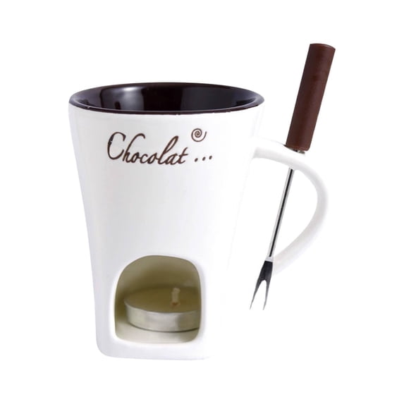 Fondue Coffee Cup with Candle & Fork, Chocolate Melting Mug for Christmas, Heated Hot Cocoa Mug Set