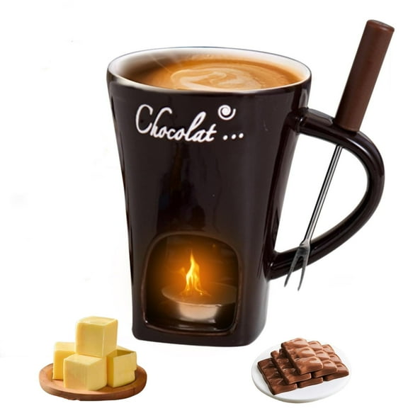Fondue Cup, Chocolate Melting Fondue Mugs Set of with Forks and Candle, Ceramic Chocolate Melting Cup, Mini Chocolate Fondue Cups Set For Date Night Birthday Wedding Gifts (Red)