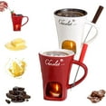 thumbnail image 1 of Fondue Cups Tealight,Chocolate Fondue Cup,Personal Mini Ceramic Fondue Set-Chocolate, Cheese & Butter Melting Pot with Fork and Tealight Candle,Multi-Functional Simmer Warmers Mug(Red+White), 1 of 8