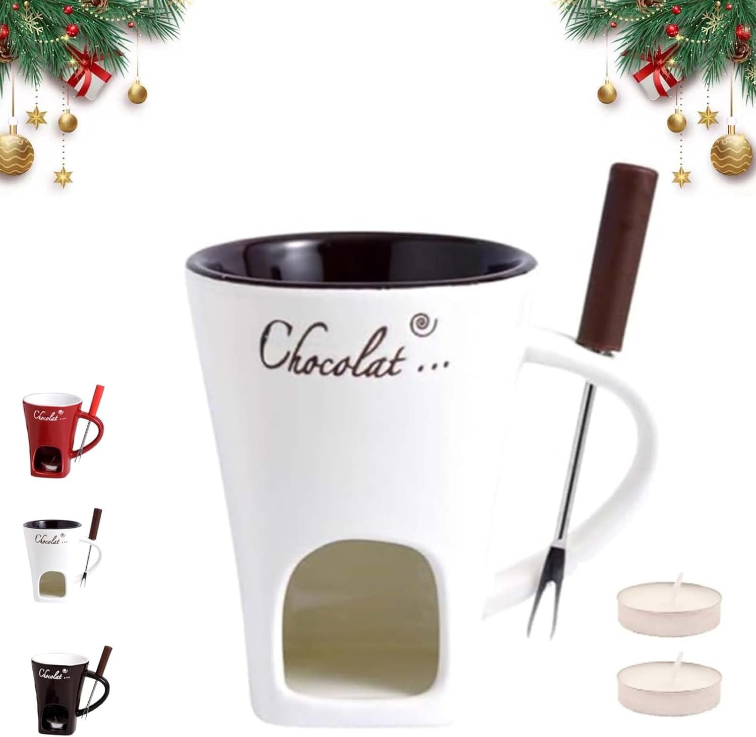 Schokoladen Fondue Set Mit Tassen & Teelicht - 200ml Keramik Fondue Becher