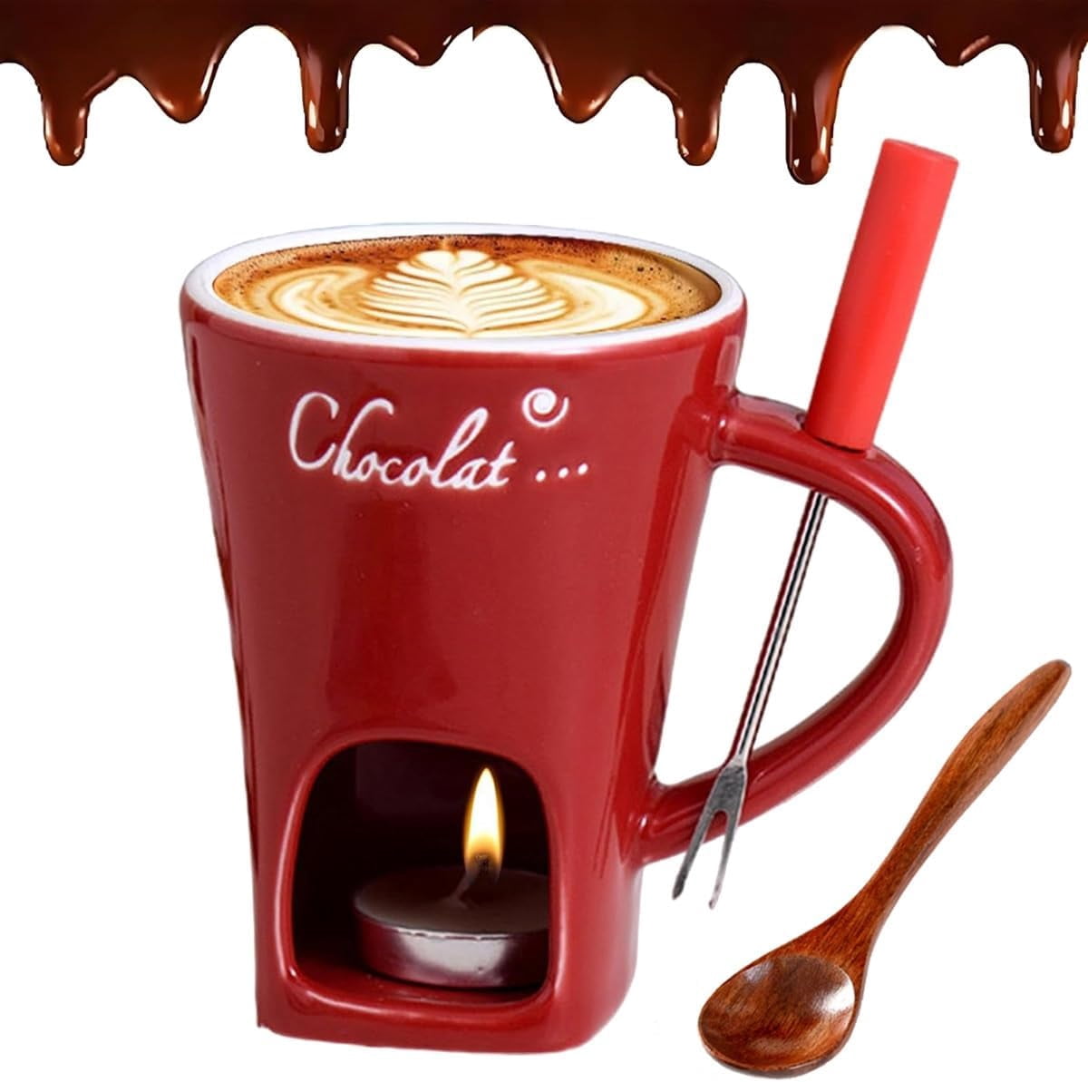 Ensemble de tasses à Fondue au chocolat et au fromage, en céramique blanche, cha