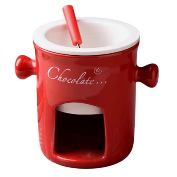 Fondue Mug Ceramic Chocolate Melting Pot Mugs Snack Candy Melter Red