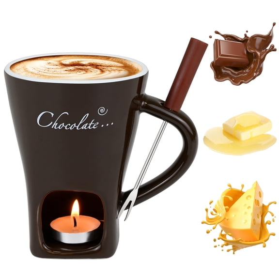 Fondue Mug Set, Chocolate Melting Mug with Candle & Forks, Ceramic Melting Cup for Desserts and Cheese, Sweet Fondue Cups Tealight Gift