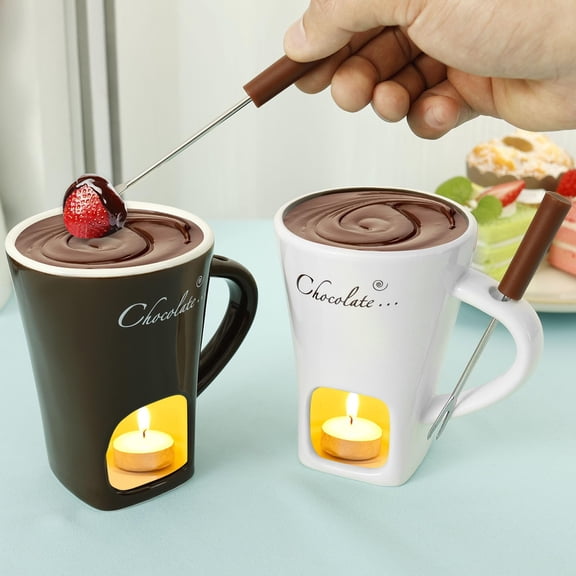Fondue Mug with Tealight Warmer: A Complete Chocolate Melting Cup Kit | Includes 2 Forks & Candles | Everything You Need for a Sweet Fondue Night