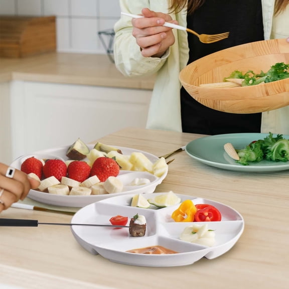 Fondue Plates Divided 5-Sections Round Ceramic Dinner Plates Set of 4