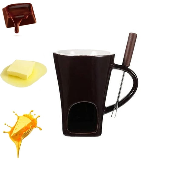 Fondue Pot, Ceramic Chocolate Fondue Mug Set with Forks, Personal Fondue Mugs Melting Pot for Chocolate, Cheese, Butter, Suitable for Home Party Wedding, 1 Pcs, 4.4x3.3"