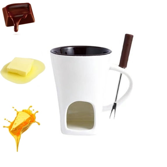 Fondue Pot, Ceramic Chocolate Fondue Mug Set with Forks, Personal Fondue Mugs Melting Pot for Chocolate, Cheese, Butter, Suitable for Home Party Wedding, 1 Pcs, 4.4x3.3"