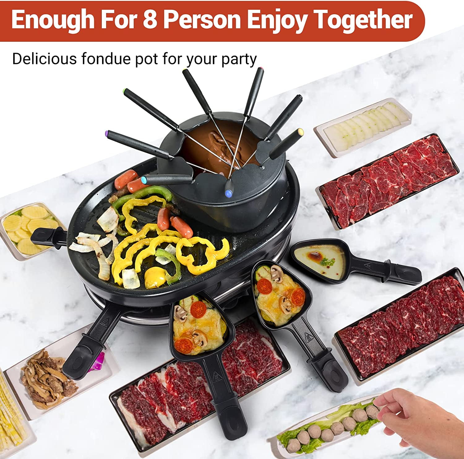 Fondue Pot Set, Electric Fondue Pot Sets with BBQ Grill, Portable