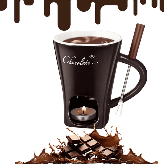 Fondue cups with candles, mini ceramic melting cups, include a fork, brush, and candle, perfect for making chocolate cheese desserts, a great date night, birthday, or wedding gift.
