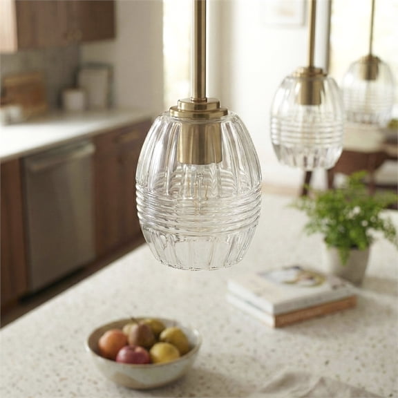 Fonex Single Metal Pendant Light with Clear Glass and Satin Brass Finish