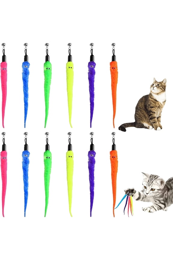 Cat Worm Toy Refills Set with Teaser Toys, Assorted (12 Pack)