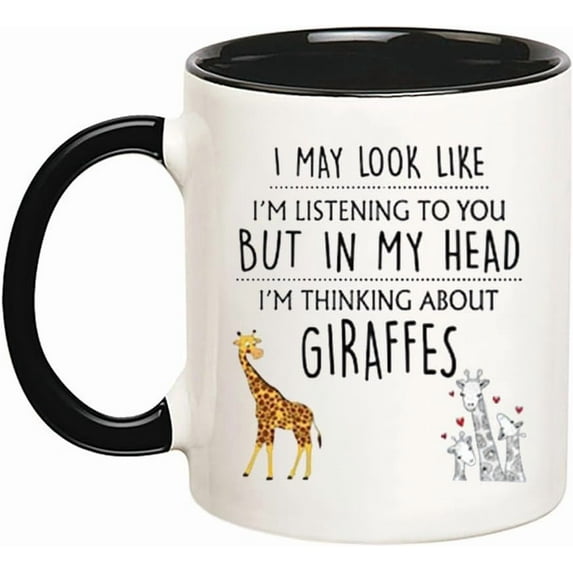 Fonhark - Giraffe Mug, I'm Thinking About Giraffe Coffee Mug, For Daddy, Husband, Brother, Giraffe Lover, 11 Oz Novelty Coffee Mug/Cup, Black