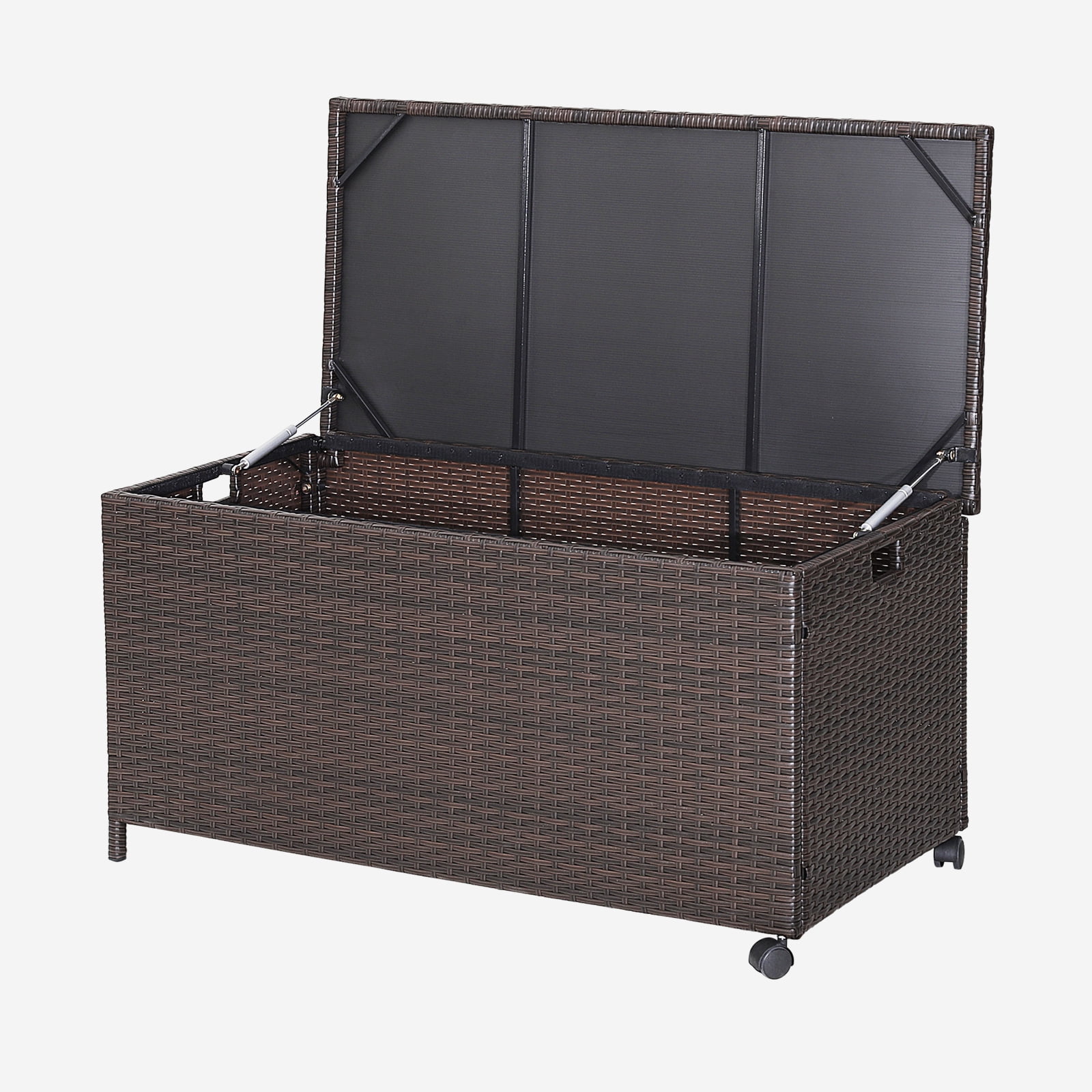 50 Gallon Brown Wicker Deck Storage Box with Wheels