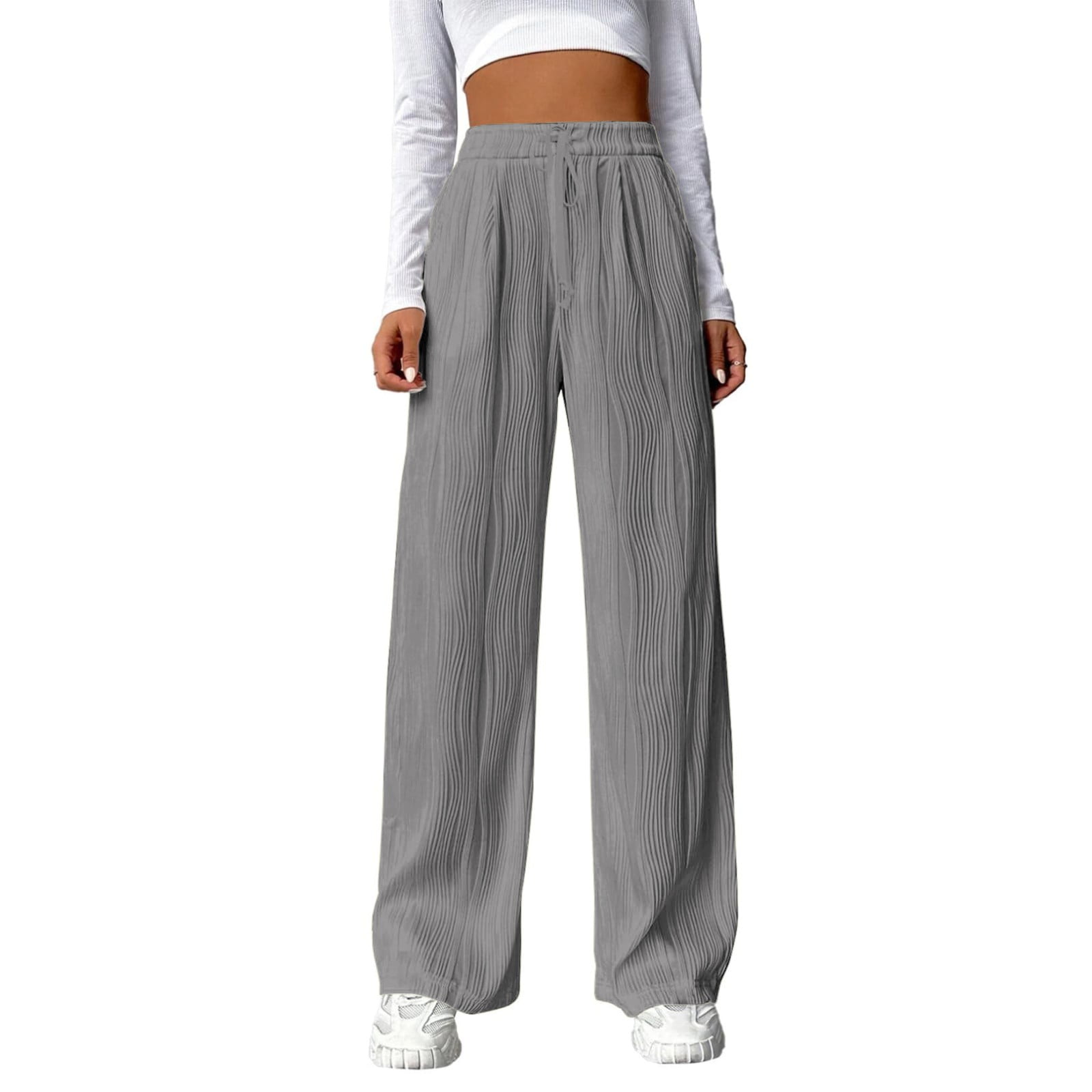 Fonma Casual Textured Pants for Women Fall 2024 Trendy Drawstring Elastic High Waist Palazzo Pants Straight Leg Trousers Gray S - Walmart.com Fonma Casual Textured Pants for Women Fall 2024 Trendy Drawstring Elastic High Waist Palazzo Pants Straight Leg Trousers Gray S - Walmart.com