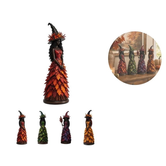 Fonma Enchanted Autumn Witch Figurine 5 Inch Farmhouse Style, Charming Statue for Dining Room Sideboard & Bookshelf (Autumn Ember)