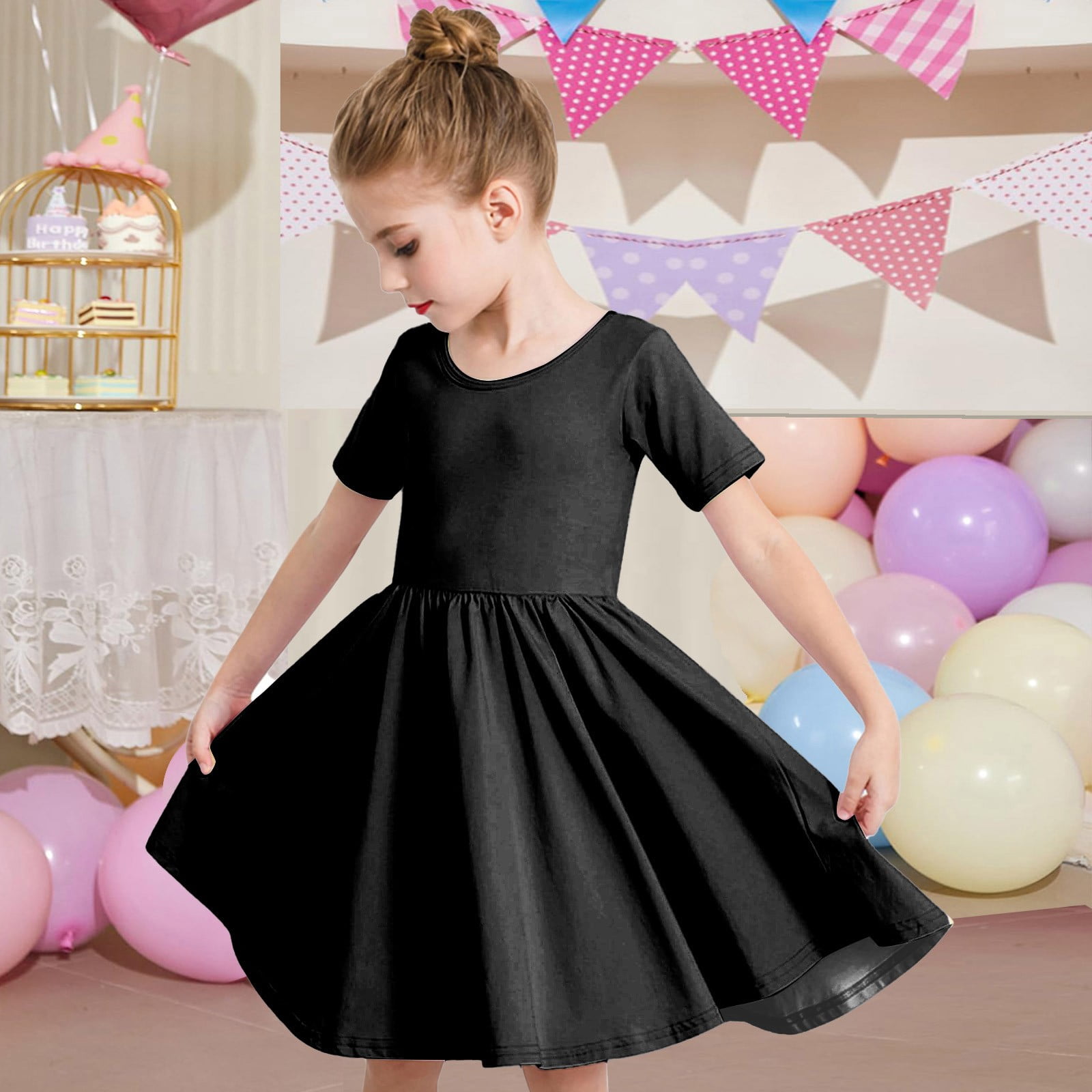 Toddler Girls Dress Girls' Short Sleeve Skater Dress Twirl A-Line Solid Color T-Shirt Dress For School & Casual Girls Party Dress For Special Occasions Toddler Girls Dress Girls' Short Sleeve Skater Dress Twirl A-Line Solid Color T-Shirt Dress For School & Casual Girls Party Dress For Special Occasions