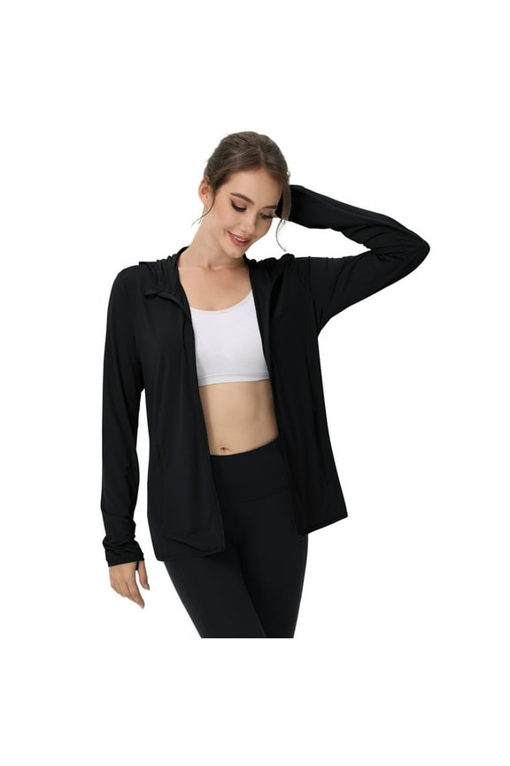 Fonma Hooded Women's Athletic Full Zip Lightweight Workout Jacket with Pockets Black 2XL