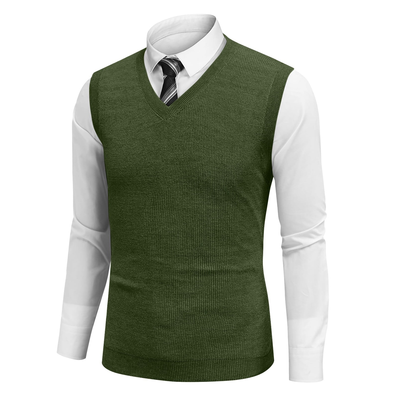 Toptie Men's 100% Cotton Knit Sweater Vest, V Neck Cable