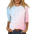 Fonma Women Valentines Day Shirt 3/4 Sleeve Crewneck Love Heart Print