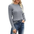 thumbnail image 1 of Fonma Women's Classic-fit Lightweight Cable Long Sleeve Crewneck Loose Casual Sweater Jumpers Tops Gray XL, 1 of 4