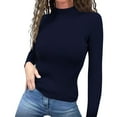 thumbnail image 1 of Fonma Women's Mock Turtleneck Long Sleeve Shirts Ribbed Knit Lightweight Pullover Sweater Stretch Fitted Thermal Top Navy XL, 1 of 5